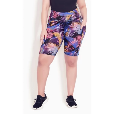 Women's Plus Size Print Bike Short - Coral Palm | AVENUE LEISURE 5 Women's Plus Size Print Bike Short - Coral Palm | AVENUE LEISURE - Image 3