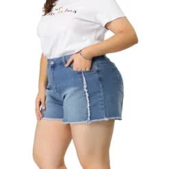 Agnes Orinda Women's Plus Size Jean Short Frayed Trim Stretched Distressed Denim Shorts -Modish Ink Sales GUEST 769b1c29 9571 499b b1fe 2e492269bb08