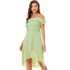 Allegra K Women's Spaghatti Straps Ruffled Sleeves Asymmetrical High Low Floral A-Line Midi Dress -Modish Ink Sales GUEST 77fa1271 e6b1 42da 96a6 b45eb7db0efa