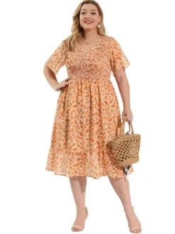 Agnes Orinda Women's Plus Size Outfits Smocked Elegant Floral Flare Midi Shirtdress -Modish Ink Sales GUEST 7a56939c c7b3 4db2 b03e 87997181e542