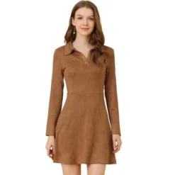 Allegra K Women's Faux Suede Lapel Neck Long Sleeve Elegant A-Line Mini Dress -Modish Ink Sales GUEST 7eb229f5 3f53 4ed0 afe5 c3f82d5264f5