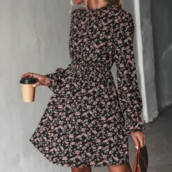 Women's Ditsy Floral Long Sleeve A-Line Mini Dress Smocked Dress - Cupshe - Black -Modish Ink Sales GUEST 7fefa085 1255 4572 a7ca 4425c6001386