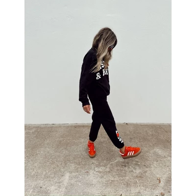 Women's Ascot + Hart Fleece Heart Graphic Joggers - Black 6 Women's Ascot + Hart Fleece Heart Graphic Joggers - Black - Image 4