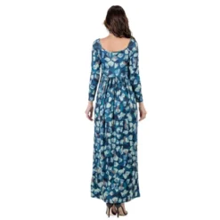 24seven Comfort Apparel Womens Blue Abstract Long Sleeve Pleated Maxi Dress -Modish Ink Sales GUEST 84800405 da2e 4786 a075 492900e07bf5
