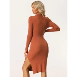 Allegra K Women's Slde Slit Mock Neck Ribbed Sweater Bodycon Midi Dress -Modish Ink Sales GUEST 84e9a284 2607 4c53 a27f ec2c03252d1f