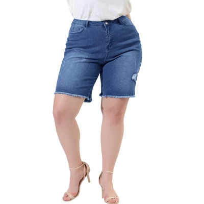 Agnes Orinda Women's Plus Size Denim Shorts Mid Rise Ripped Frayed Bermuda Jean Shorts 8 Agnes Orinda Women's Plus Size Denim Shorts Mid Rise Ripped Frayed Bermuda Jean Shorts - Image 6
