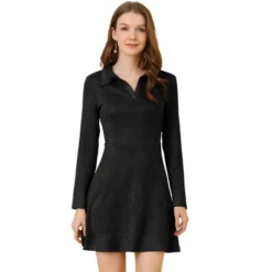 Allegra K Women's Faux Suede Lapel Neck Long Sleeve Elegant A-Line Mini Dress -Modish Ink Sales GUEST 863c0a4c 5b98 40f3 825d 4af680f9f23c