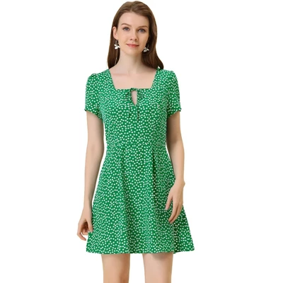 Allegra K Women's Print Casual Square Neck Short Sleeve Mini A-Line Dress 18 Allegra K Women's Print Casual Square Neck Short Sleeve Mini A-Line Dress - Image 16