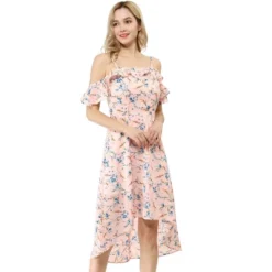 Allegra K Women's Spaghatti Straps Ruffled Sleeves Asymmetrical High Low Floral A-Line Midi Dress -Modish Ink Sales GUEST 872c4317 7133 4ad7 a2a4 753dc12c4a66