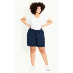 Women's Plus Size Linen Blend Short - Navy | EVANS -Modish Ink Sales GUEST 87d86401 f30e 4e51 a3f1 45ab1ab3ab77