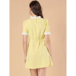 Allegra K Women's Summer Ruffle Neck Lace Panel Short Sleeve Check Gingham Dress -Modish Ink Sales GUEST 892b781f 1411 41de ade4 fdad5b80212f