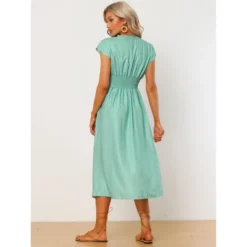 Allegra K Women's Deep V Neck Boho Floral Smocked Waist Midi Dress -Modish Ink Sales GUEST 8bdeb368 a077 4b8b abbb 110fa4e8dc75