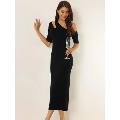 Seta T Women's Spring Fall Short Sleeve Cutout Off Shoulder Bodycon Midi Sweater Dresses 4 Seta T Women's Spring Fall Short Sleeve Cutout Off Shoulder Bodycon Midi Sweater Dresses - Image 2