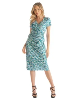 Womens Floral Pattern Short Sleeves Knee-Length Faux Wrap Dress -Modish Ink Sales GUEST 902eb6f3 a253 4510 80f8 7c68dc4212f9