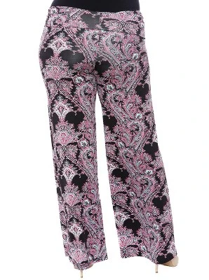 Women's Plus Size Paisley Printed Palazzo Pants - White Mark 3 Women's Plus Size Paisley Printed Palazzo Pants - White Mark - Image 2