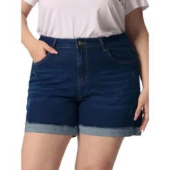 Agnes Orinda Women's Plus Size Denim Roll Hem High-Rise Stretch Trendy Jean Shorts -Modish Ink Sales GUEST 941ca947 8fd8 4b3d 9094 482eba770bbe