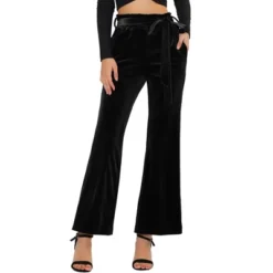 Allegra K Women's Velvet Tie Waist Stretchy Wide Leg Pants With Pockets -Modish Ink Sales GUEST 95f506e5 12c6 4572 8355 7f3584635ae2