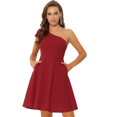 Allegra K Women's Elegant Bow One Shoulder A-line Cocktail Party Dress With Pockets 11 Allegra K Women's Elegant Bow One Shoulder A-line Cocktail Party Dress With Pockets - Image 9