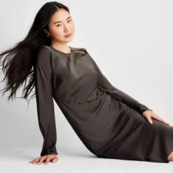Women's Long Sleeve Asymmetrical Cut-Out Button Detail Midi Dress - Future Collective™ With Reese Blutstein Dark Gray -Modish Ink Sales GUEST 98ae8904 b578 4787 b7c3 716c69faf8ad