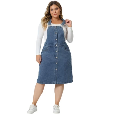 Agnes Orinda Women's Plus Size Jeans Button Front Adjustable Strap Denim Overall Dress 4 Agnes Orinda Women's Plus Size Jeans Button Front Adjustable Strap Denim Overall Dress - Image 2