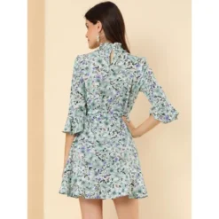 Allegra K Women's Floral 3/4 Bell Sleeve Smocked Belted Flare Ruffle Dress -Modish Ink Sales GUEST 9da2971f af44 443c 8efd 6881d9ce4746