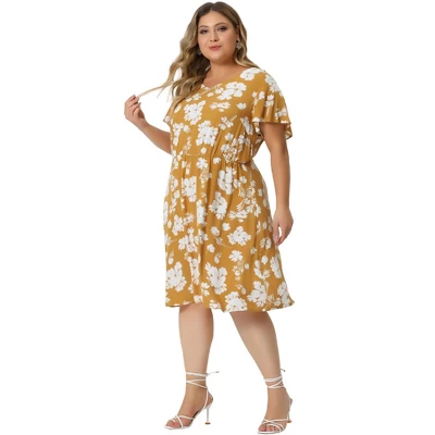 Agnes Orinda Women's Plus Size V Neck Elastic Waist Ditsy Floral Midi Dresses 4 Agnes Orinda Women's Plus Size V Neck Elastic Waist Ditsy Floral Midi Dresses - Image 2