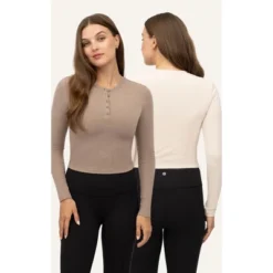 Yogalicious Womens 2 Pack Velvety Heather Valentina Long Sleeve Henley Crop Top -Modish Ink Sales GUEST a2536e3f 4d54 47d2 abd3 924a0b670c35