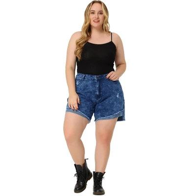 Agnes Orinda Women's Plus Size High Rise Fashion Denim Roll-Up Stretched Ripped Jean Shorts 4 Agnes Orinda Women's Plus Size High Rise Fashion Denim Roll-Up Stretched Ripped Jean Shorts - Image 2