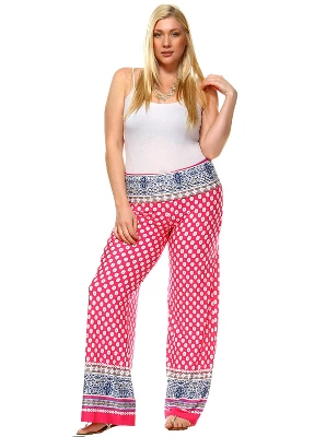 Women's Plus Size Border Printed Palazzo Pants - White Mark 8 Women's Plus Size Border Printed Palazzo Pants - White Mark - Image 6