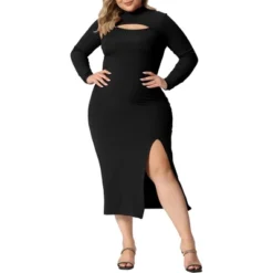 Agnes Orinda Women's Plus Size Bodycon Knee Slim Cut-Out Dresses