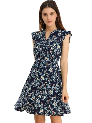 Allegra K Women's V-Neck Ruffle Cap Sleeve A-Line Floral Chiffon Dress 8 Allegra K Women's V-Neck Ruffle Cap Sleeve A-Line Floral Chiffon Dress - Image 6