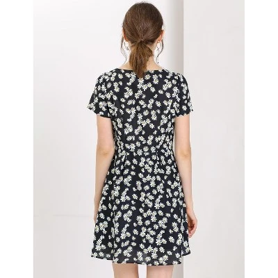 Allegra K Women's Print Casual Square Neck Short Sleeve Mini A-Line Dress 6 Allegra K Women's Print Casual Square Neck Short Sleeve Mini A-Line Dress - Image 4