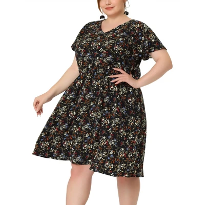 Agnes Orinda Women's Plus Size V Neck Elastic Waist Ditsy Floral Midi Dresses 12 Agnes Orinda Women's Plus Size V Neck Elastic Waist Ditsy Floral Midi Dresses - Image 10