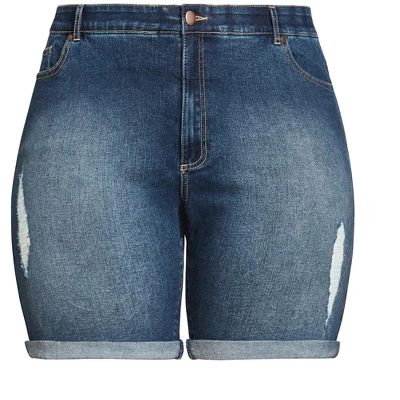 Women's Plus Size Giana Ripped Short - Mid Wash | AVENUE 4 Women's Plus Size Giana Ripped Short - Mid Wash | AVENUE - Image 2