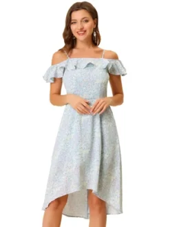 Allegra K Women's Spaghatti Straps Ruffled Sleeves Asymmetrical High Low Floral A-Line Midi Dress -Modish Ink Sales GUEST bcc08965 1ec5 4256 ab96 f83e5a0e0f77