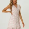 Allegra K Women's Summer Sleeveless V Neck Tie Waist Floral Print Ruffled Wrap Mini Dress -Modish Ink Sales GUEST be6e4efd 6869 4326 acdd 8928fa47a72a