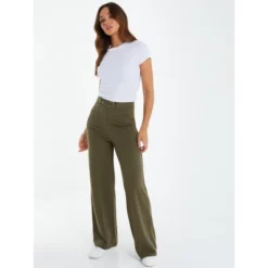 QUIZ Women's Olive Green Buckle Detail Palazzo Pant