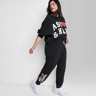 Women's Ascot + Hart Fleece Heart Graphic Joggers - Black 9 Women's Ascot + Hart Fleece Heart Graphic Joggers - Black - Image 7