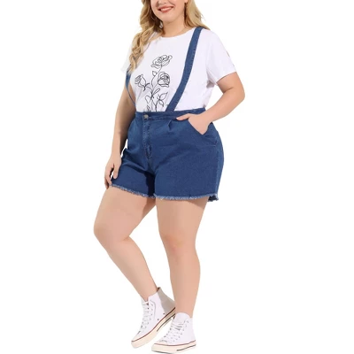 Agnes Orinda Women's Plus Size Denim Jumpsuit Shorts Fray Pocket Overalls Short Pants 8 Agnes Orinda Women's Plus Size Denim Jumpsuit Shorts Fray Pocket Overalls Short Pants - Image 6