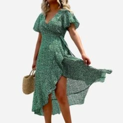 Women's Speckled Print Flared Sleeve V Neck Maxi Dress - Cupshe - Green -Modish Ink Sales GUEST c7bc0f61 ee6b 425a b71c d48aa7a8c9b8