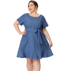 Agnes Orinda Women's Plus Size Belt Waist Ruffle Hem Chambray Shirt Dress -Modish Ink Sales GUEST c95282e8 f8c0 4dcd 8531 87885b4240a0