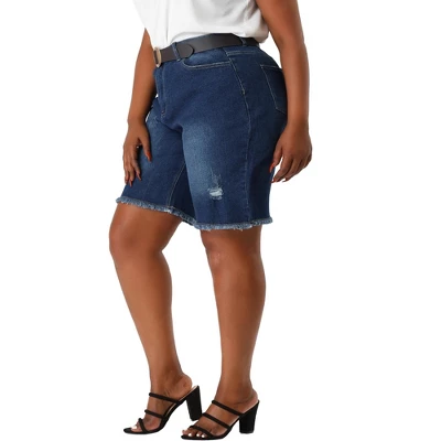 Agnes Orinda Women's Plus Size Denim Shorts Mid Rise Ripped Frayed Bermuda Jean Shorts 10 Agnes Orinda Women's Plus Size Denim Shorts Mid Rise Ripped Frayed Bermuda Jean Shorts - Image 8