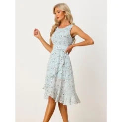 Allegra K Women's Summer Wrap Ruffle High Low Hem Round Neck Keyhole Back Sleeveless Floral Dress -Modish Ink Sales GUEST d43e0a48 e5c5 4c57 a473 4571e897d808