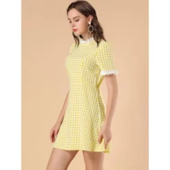 Allegra K Women's Summer Ruffle Neck Lace Panel Short Sleeve Check Gingham Dress -Modish Ink Sales GUEST d57e1661 d2f1 4177 a240 496833ea6df4