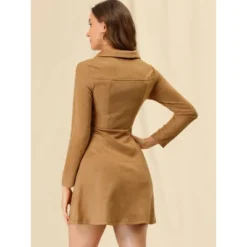 Allegra K Women's Faux Suede Lapel Neck Long Sleeve Elegant A-Line Mini Dress -Modish Ink Sales GUEST d6453877 3659 4b55 b10c 906048e56a3d
