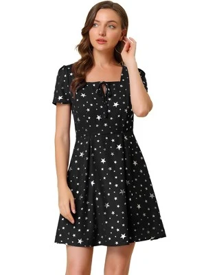 Allegra K Women's Print Casual Square Neck Short Sleeve Mini A-Line Dress 14 Allegra K Women's Print Casual Square Neck Short Sleeve Mini A-Line Dress - Image 12