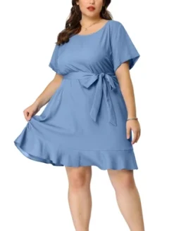Agnes Orinda Women's Plus Size Belt Waist Ruffle Hem Chambray Shirt Dress -Modish Ink Sales GUEST db19e473 ae27 488f 9fa3 5378393d0084