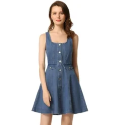 Allegra K Women's Sleeveless Square Neck Button Down Flared Casual Mini Denim Dress 11 Allegra K Women's Sleeveless Square Neck Button Down Flared Casual Mini Denim Dress -Modish Ink Sales GUEST dc5eee7d f402 4bbb b2ec 85e800004021