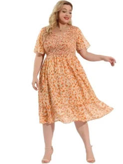Agnes Orinda Women's Plus Size Outfits Smocked Elegant Floral Flare Midi Shirtdress -Modish Ink Sales GUEST dde5317f f1ab 4f37 b851 60337c46c8f1