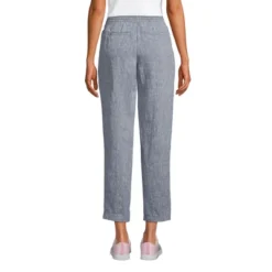 Lands' End Women's High Rise Pull On Tie Waist Linen Crop Pants